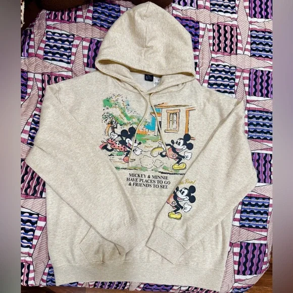 Disney Mickey & Minnie "Places to Go, Friends to See" Hoodie - Heather Beige - Picture 3 of 12
